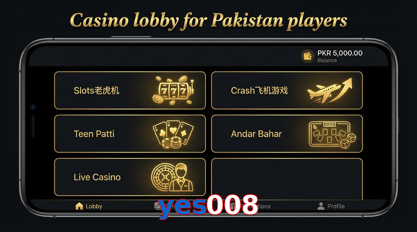 Lobby view of Yes008 for Pakistan users